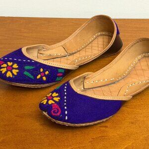 Traditional Purple Floral Embroidered Khussa Jutti Indian LeatherSlip-On size 38